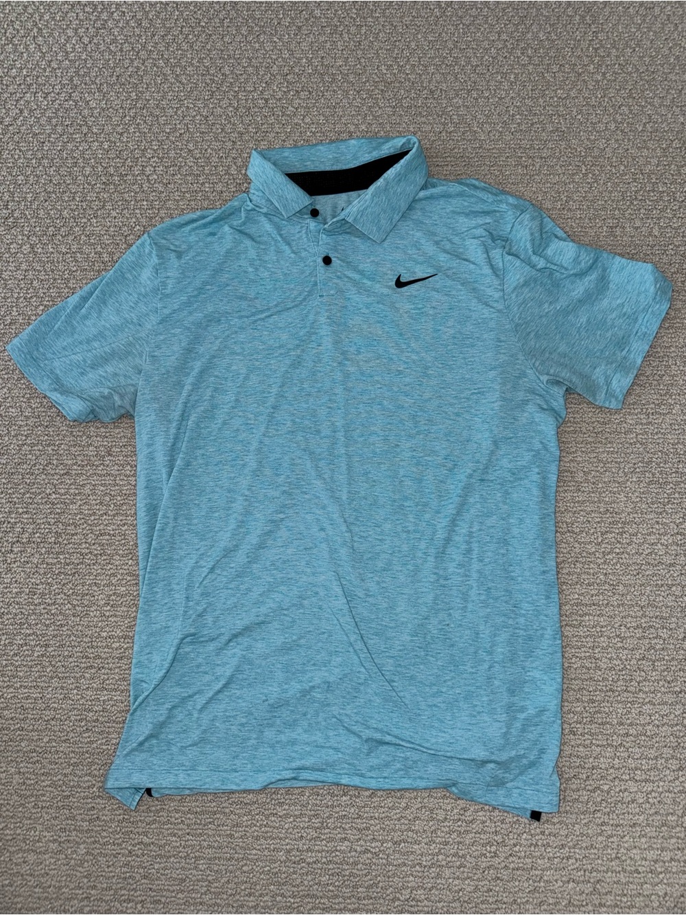 Nike Men's Heathered Aqua Polo Shirt with Black Swoosh